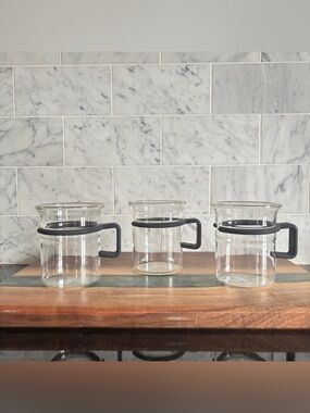 Set of 3 Vintage MCM Bodum Glass Mugs, Matte Black Handles, Picard Tea Cup